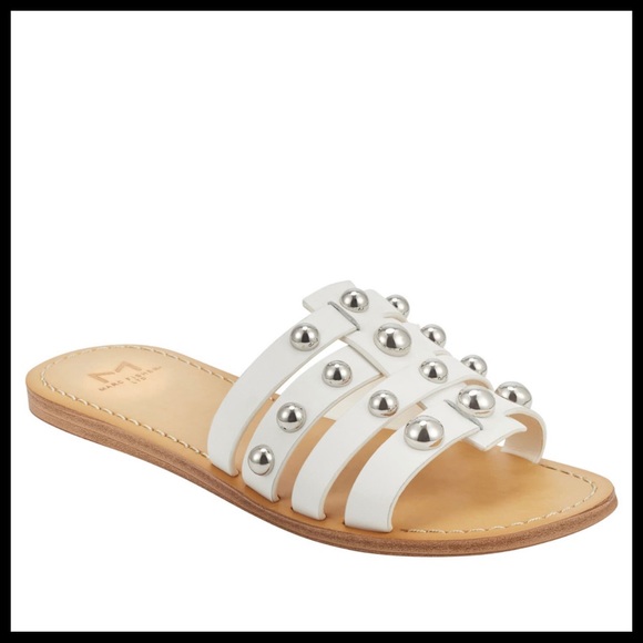 WHITE LEATHER SLIDES SLIP ON FLATS SANDALS A2C - Picture 2 of 12